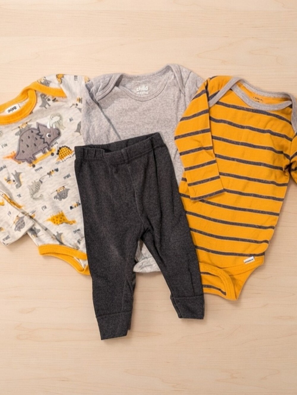 Child of Mine 3-6M Dinosaur and Striped Onesie Set